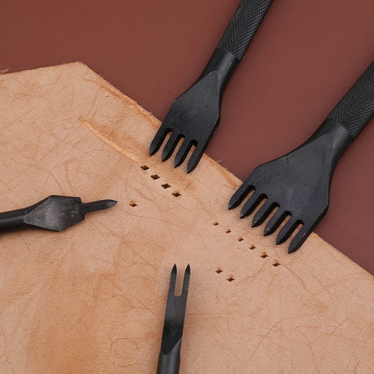 4 Pieces - Leather Punch - 4mm - 1/2/4/6 Claw - Black - Steel - Length 10cm - Hole Punch - Leather Needles - Leather Punching Tool - Non-Slip Handle โ image 4