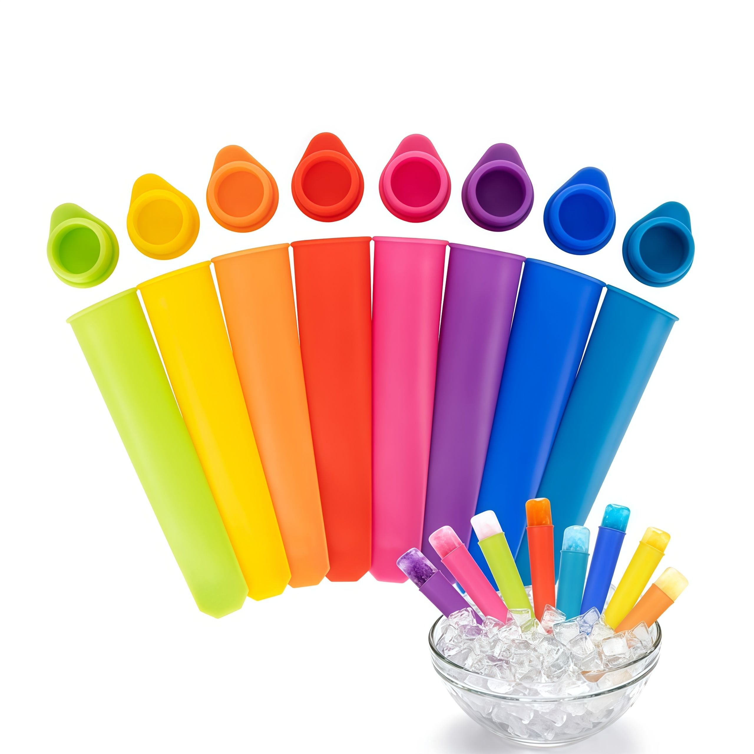Set of 6 Silicone Popsicle Molds with reusable lidded tubes, leak-proof design, soft silicone for one-press release 6pcs Polychro — image 4