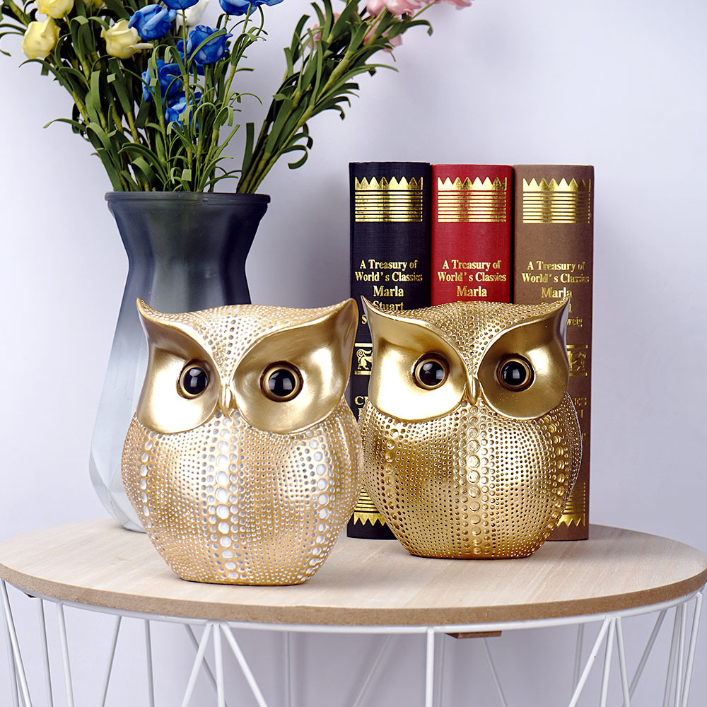 White Gold resin owl statue - modern perforated design for living room TV cabinet and entryway decoration โ image 2