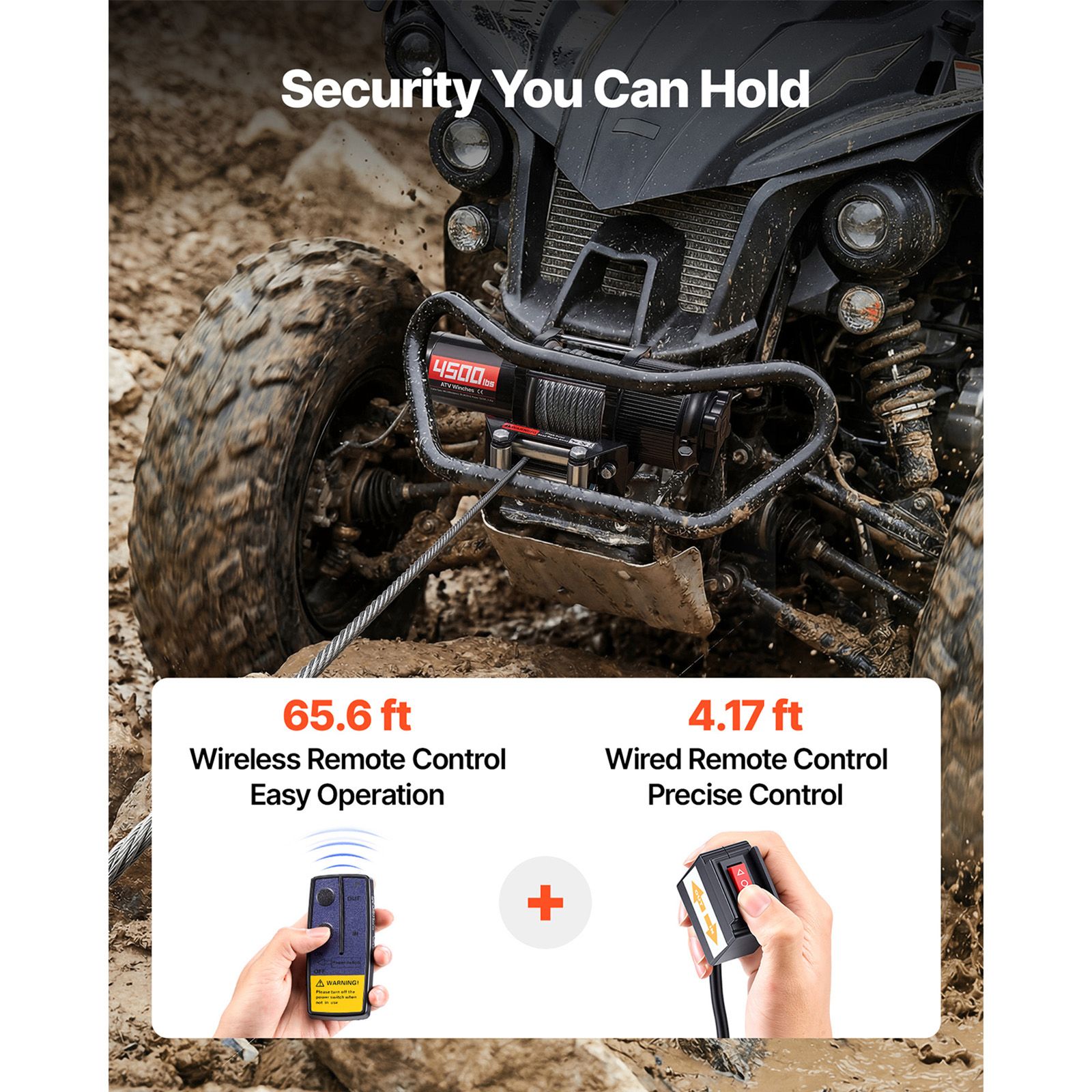2041 kg Electric Winch, 12V DC ATV/UTV Winch with Φ6 mm x 12 m Steel Wire Rope, Wireless & Wired Remote Control, IP54 Waterproof, Roller Fairlead Mount Plate — image 4