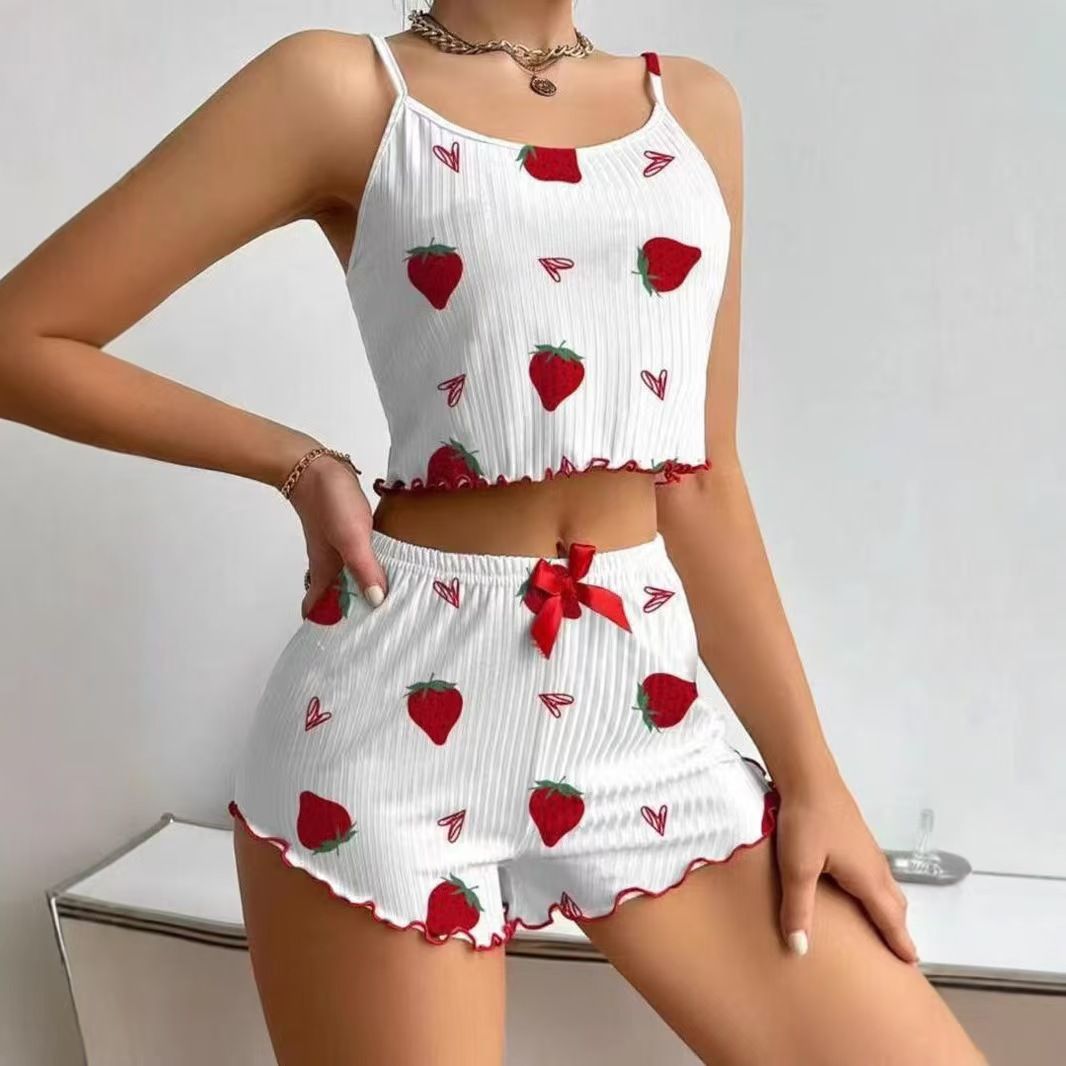 Women Sleepwear Set Summer Spandex Print Love heart on white background XXL โ image 2