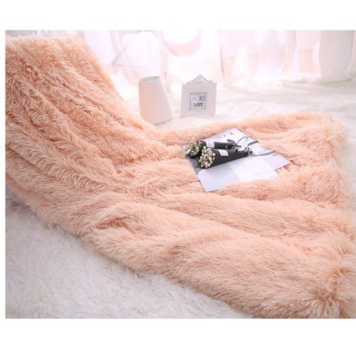 Super Soft Faux Fur Blanket Ultra Plush Decorative Throw Blanket for Kids Sofa cover blanket, bed blanket(Peach,51"x63") โ image 2