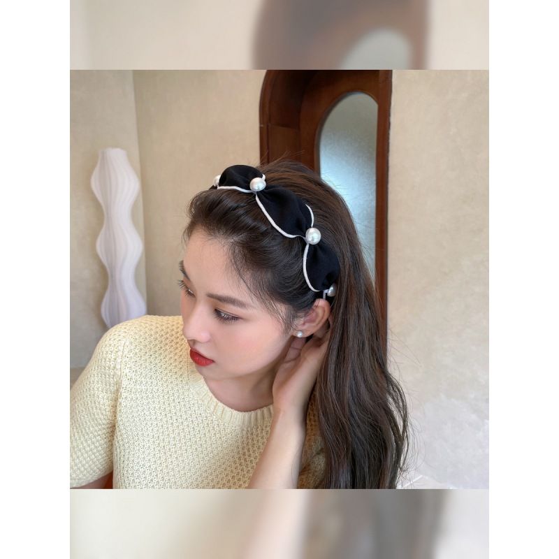 2PCS Pearl Headbands for Women, Beaded Headband Non Slip Wide Top Knot Head Bands, Headband with Pearls Hair — image 5