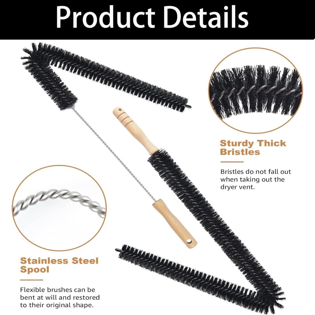 Crevice brush with long handle and stiff bristles - 2-pack - Suitable for dryer ventilation - Radiator cleaning brush - Ideal for cleaning tight spaces — image 3