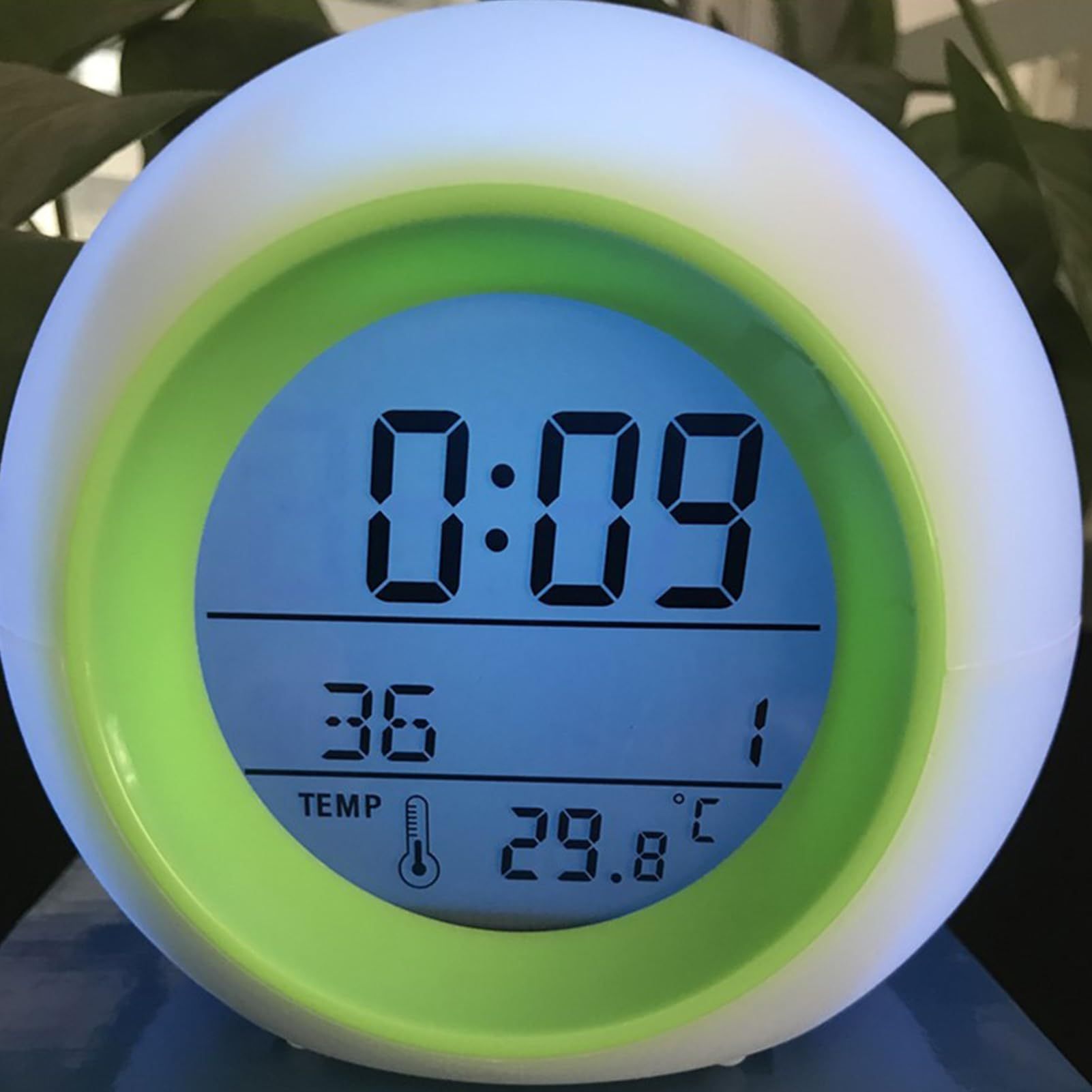 Digital Clock, Digital Alarm Clock with Colorful Light Temperature Detect Snooze Function Battery Operated Multifunctional (Green) — image 2