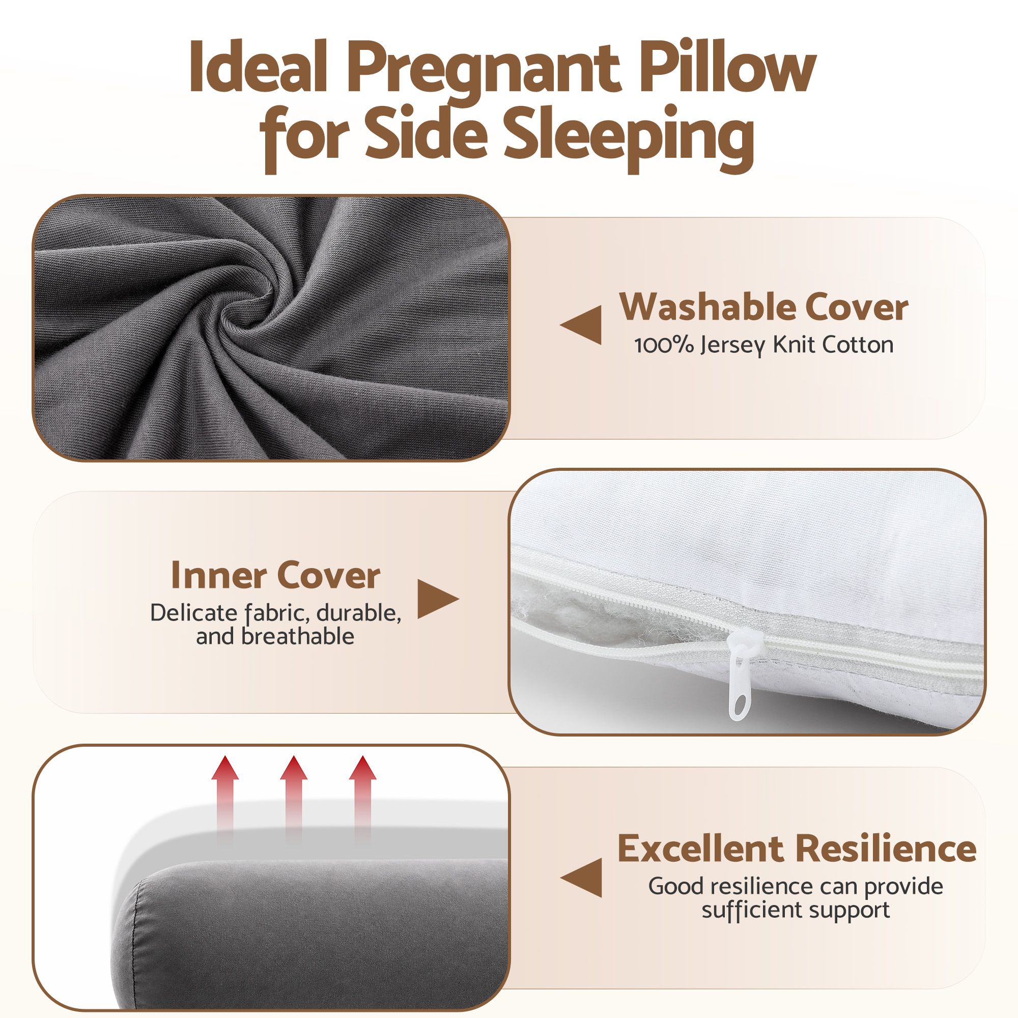 Giselle Bedding Pregnancy Pillow for Side Sleeping L-Shaped Maternity Body Pillow for Women 100% Cotton Jersey Cover for Head Neck Belly Support, 63 × 115 cm — image 4