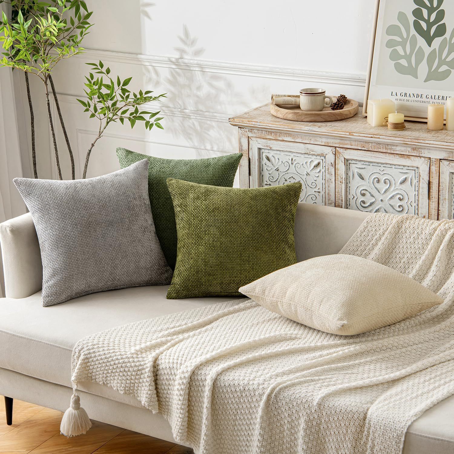 Brown Plush Chenille Cushion Covers Set of 2 - Soft Textured Decorative Throw Pillow Cases for Sofa Couch, 45x45cm โ image 4