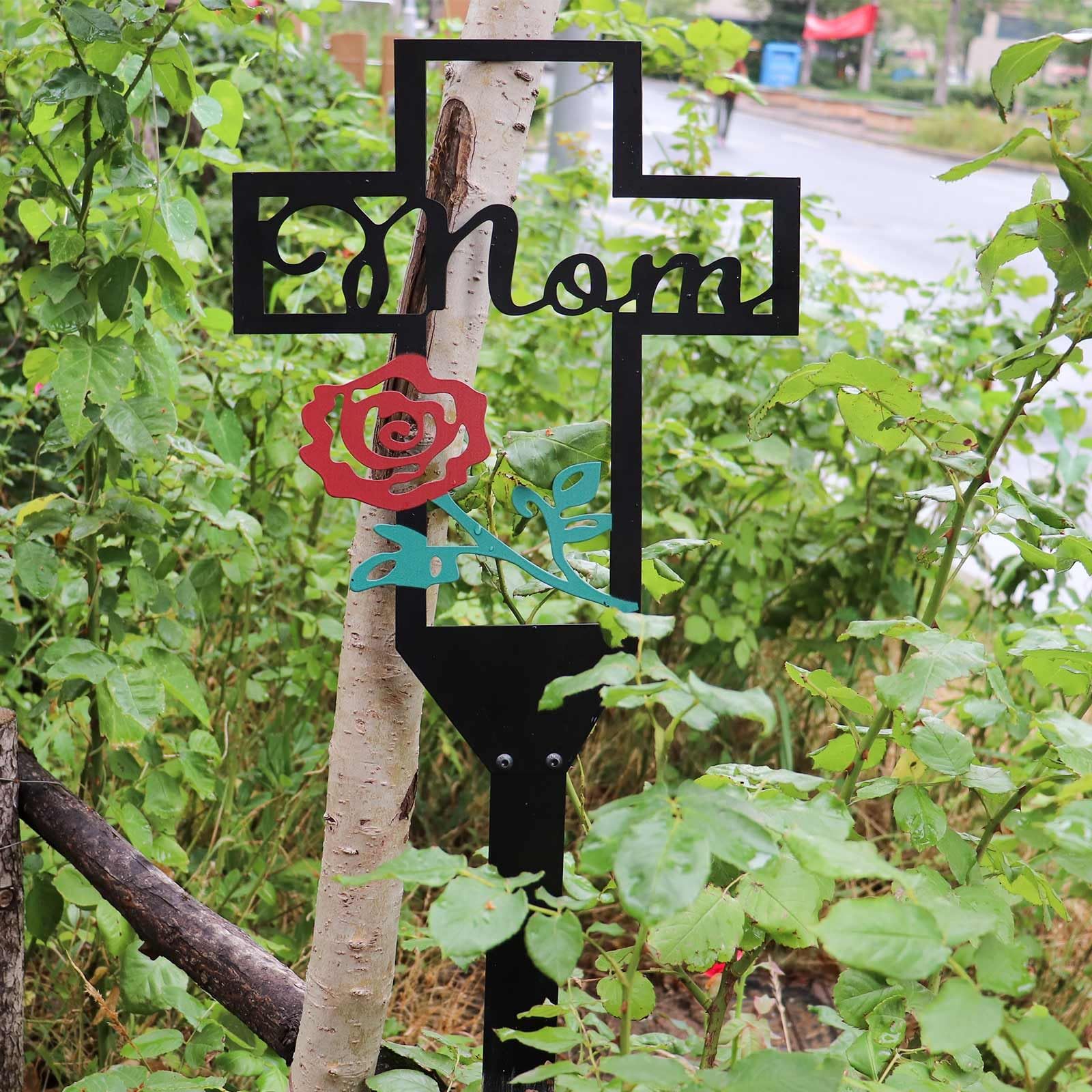 Metal Cross Garden Stake Graves Cemetery Decorations, Cemetery Memorial Cross Stake for Mom, (12X6 Inch) — image 2
