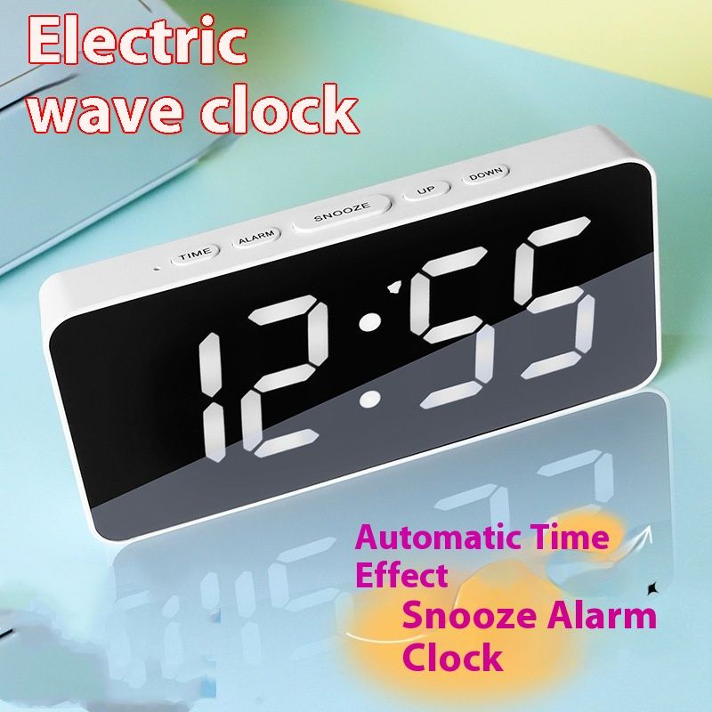 Digital Bedside Time Temperature Function, Adjustable Brightness Mirror Surface Led Display Alarm Clock for Home — image 5