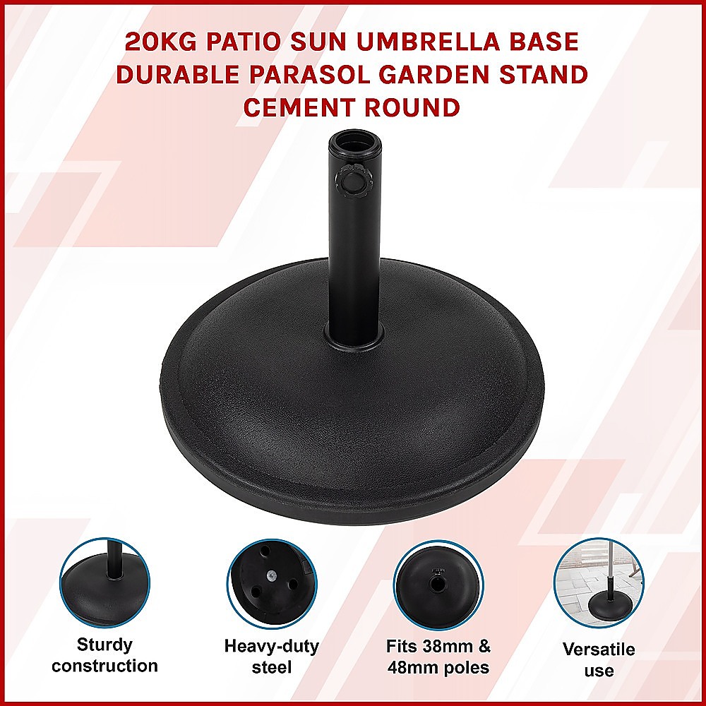 20kg Patio Sun Umbrella Base Durable Parasol Garden Stand Cement Round โ image 3