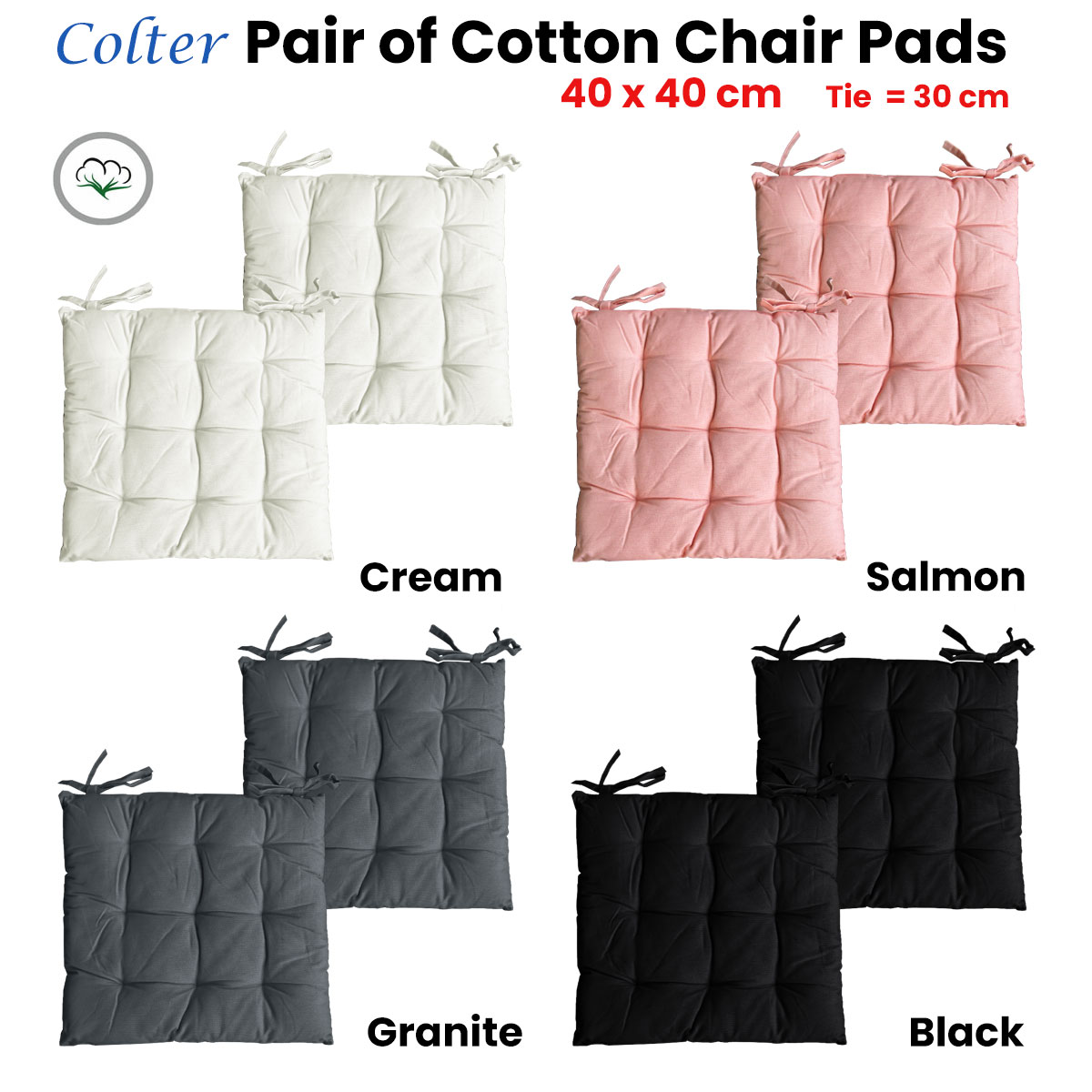 Set of 2 Colter Cotton Chair Pads Granite — image 2