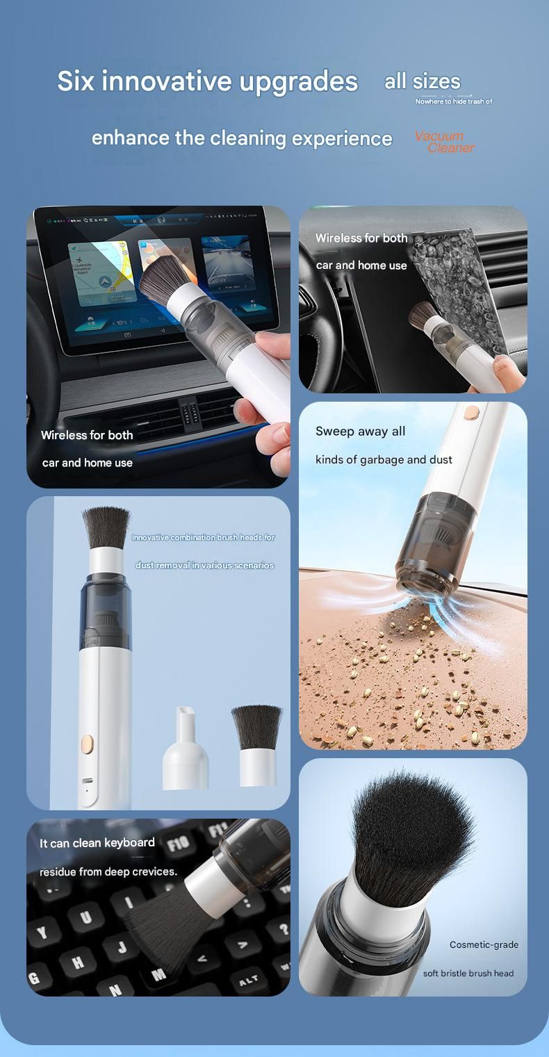 Black Portable Handheld Car Vacuum Cleaner - Rechargeable Mini Dust Collector with Soft Bristle Brush and Particle Nozzle for Car Interiors, Desktops — image 3
