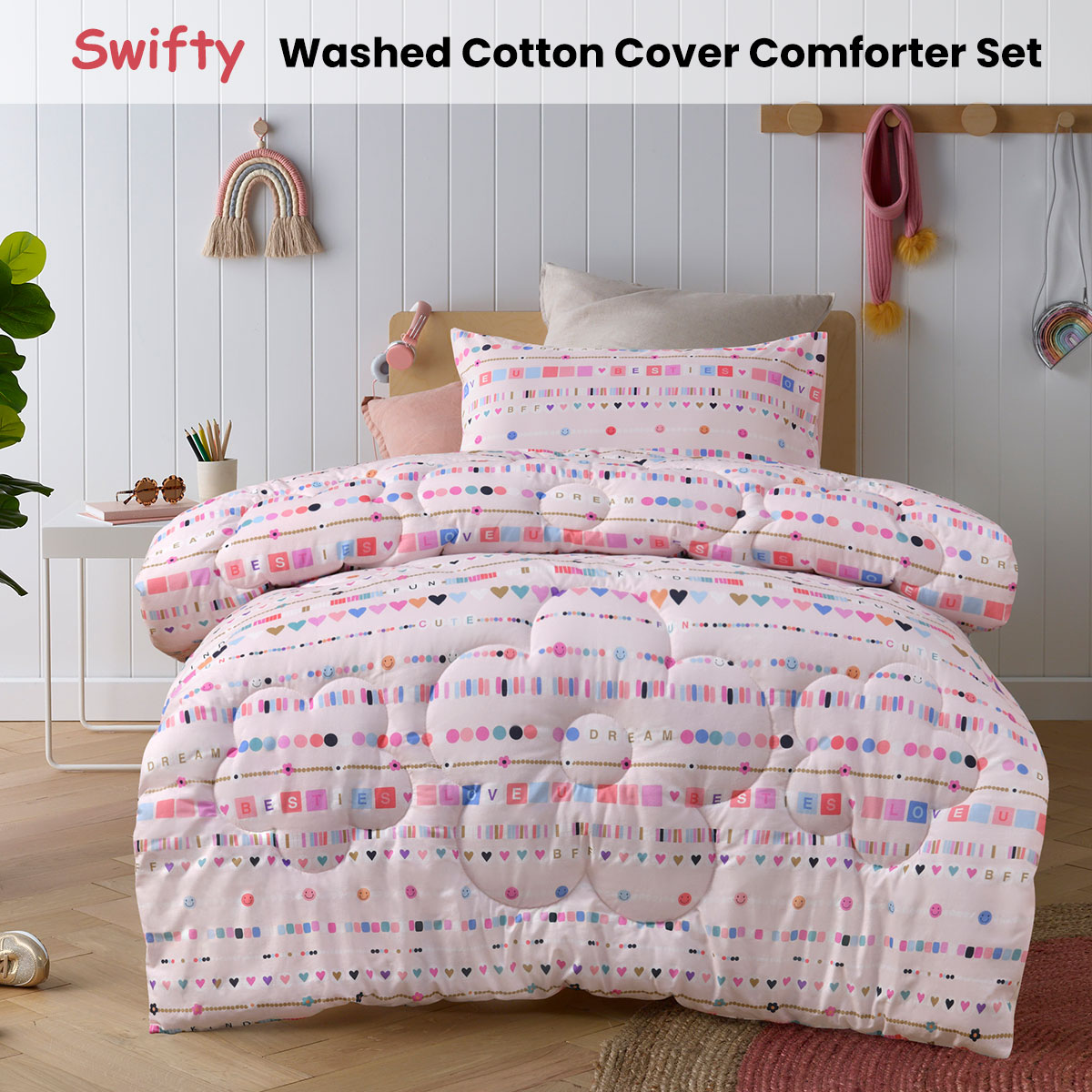 Happy Kids Swifty 2 Piece Washed Cotton Cover Comforter Set Single 160cm x 220cm — image 2