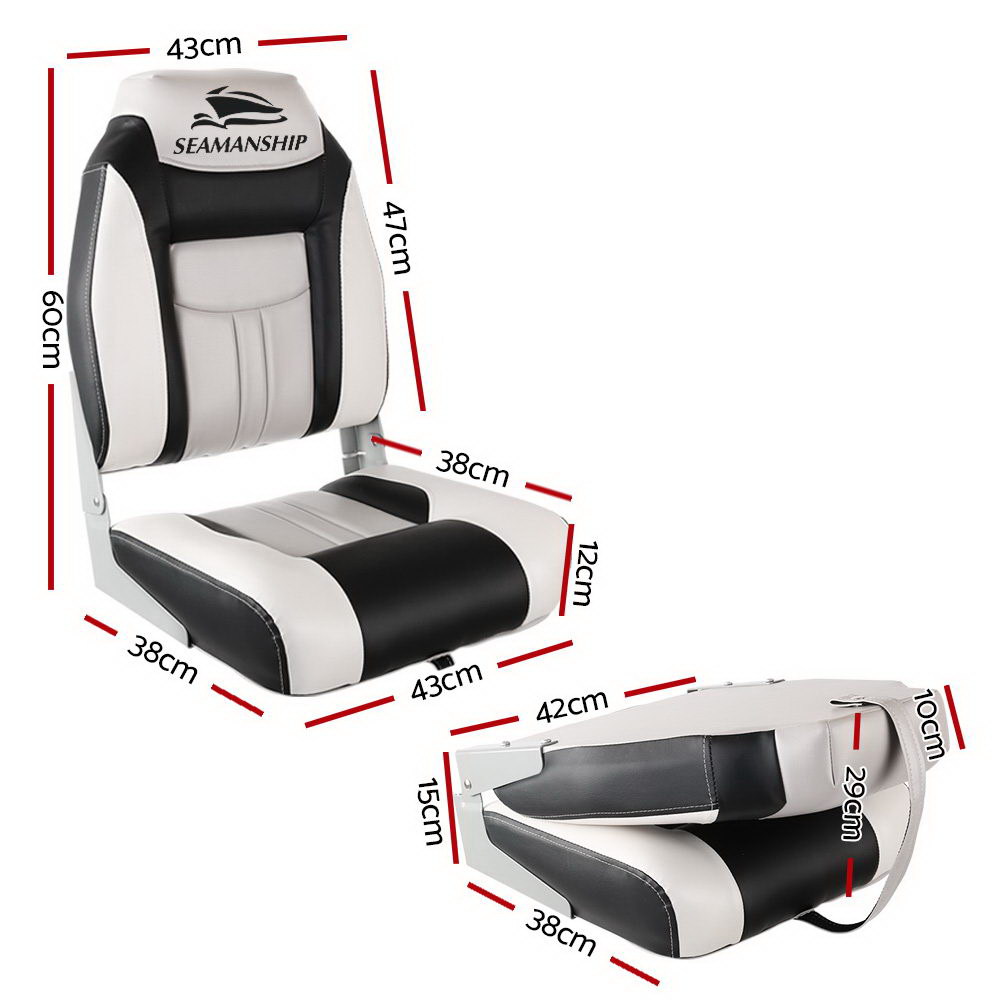 Seamanship 2X Folding Boat Seats Marine Seat Swivel High Back 12cm Padding Grey โ image 2