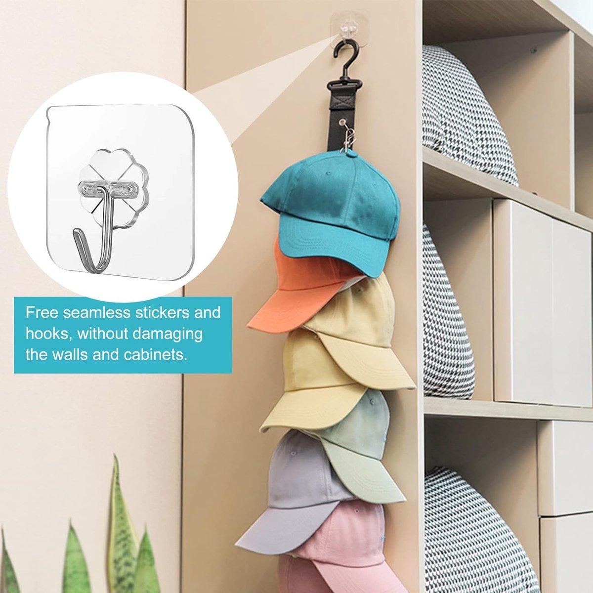 Hat Rack - 2 Pieces - Cap Rack - Cap Organizer - Wall Hat Hook - Hat Holder - Simple Hat Rack - Clothes Hanger - Cap Organizer - Cap Holder - Hanging Baseball — image 2