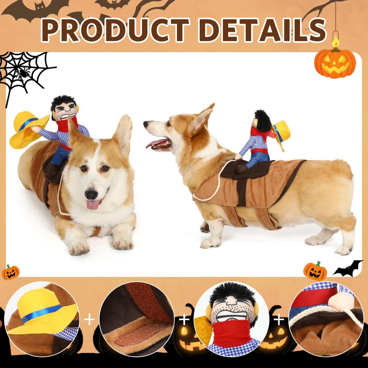 Cowboy Rider Dog Costume - Halloween Dog Costumes for Large Dogs | Breathable Material | Knight Style with Doll and Hat for | for Shepherd, Husky, Shiba Inu — image 2