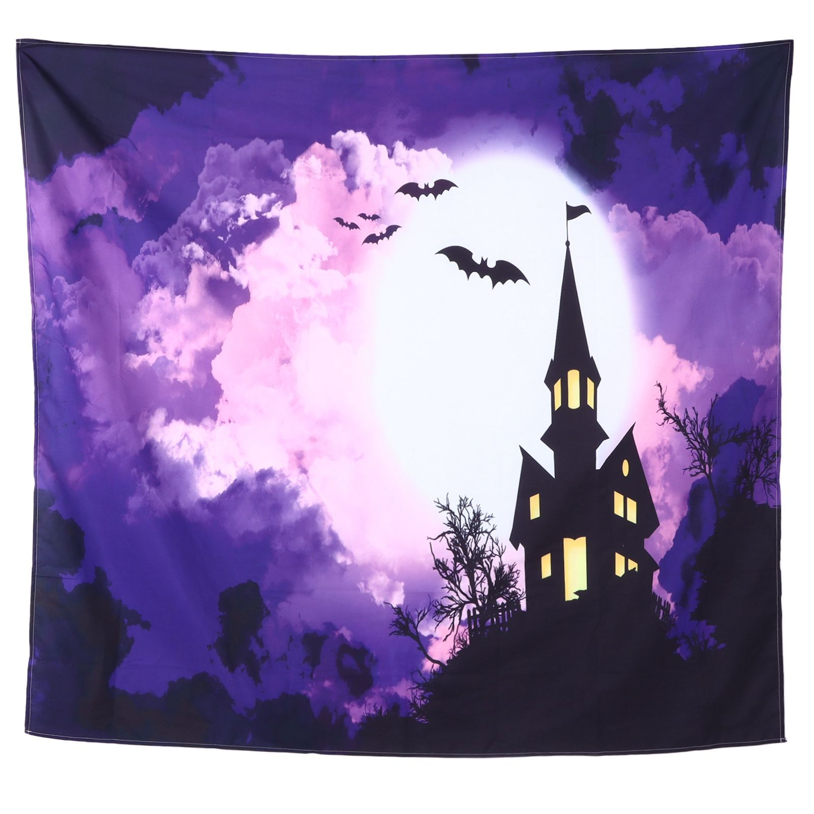 Halloween Castle Pattern Tapestry Wall Hanging Carpet Photography Background Home Party Decoration150 × 150cm / 59.1 × 59.1in