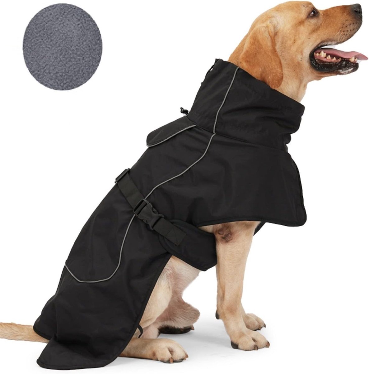 Dog Raincoat - Dog Jacket - Waterproof Winter Dog Coat - Windproof Dog Coat - Winter Dog Coat - Reflective Strip - Black - Size XL - Perfect for Medium-Sized