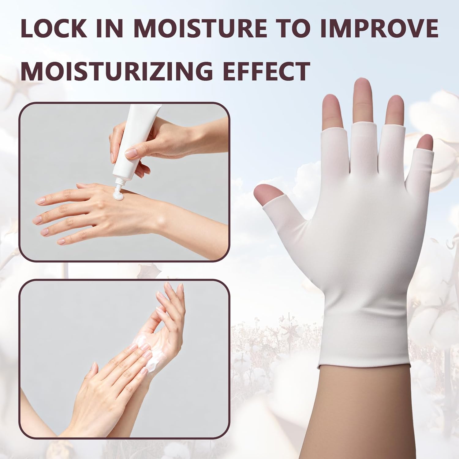3 Pairs White Cotton Gloves - Fingerless Moisturizing Gloves - Eczema White Gloves for Dry Hands - Soft Sleep Glove for Eczema and Moisturizing Overnight - One โ image 3