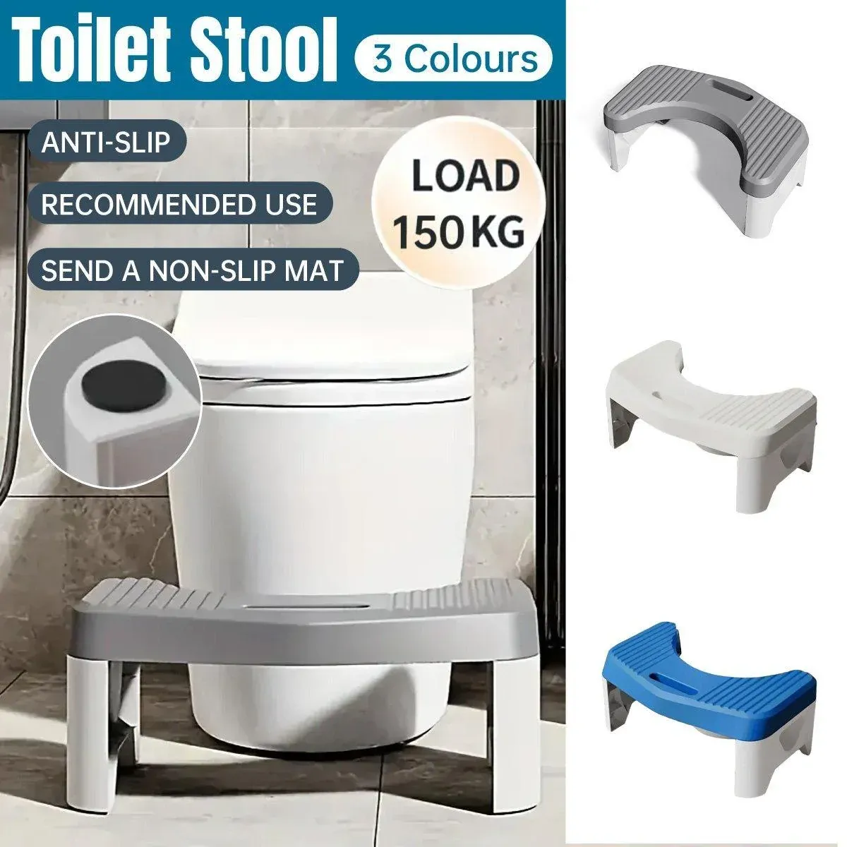 Thickened Toilet Squatting Stool Bathroom Footstool Household Restroom Pad - Grey — image 2