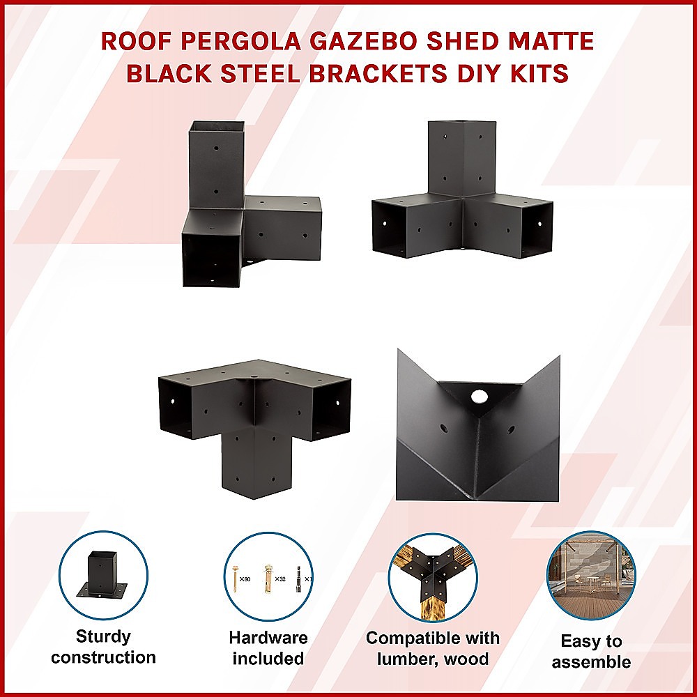 Roof Pergola Gazebo Shed Matte Black Steel Brackets DIY Kits — image 3