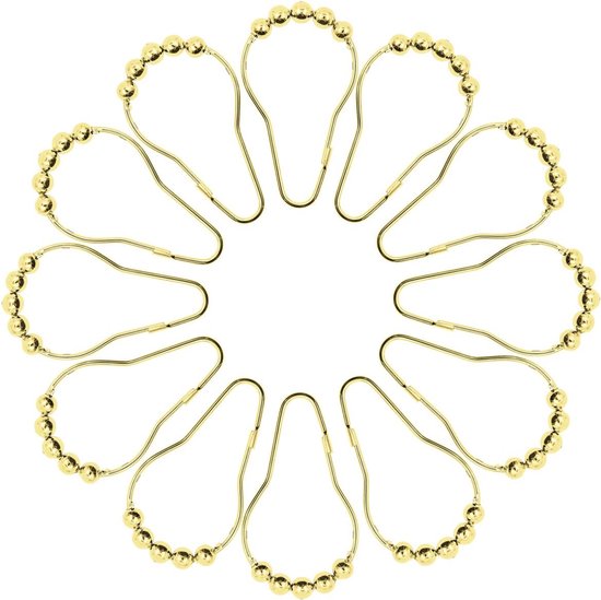 Shower curtain hooks (12-piece) - Curtain rings - Stainless steel rings with sliding system - Gold โ image 2