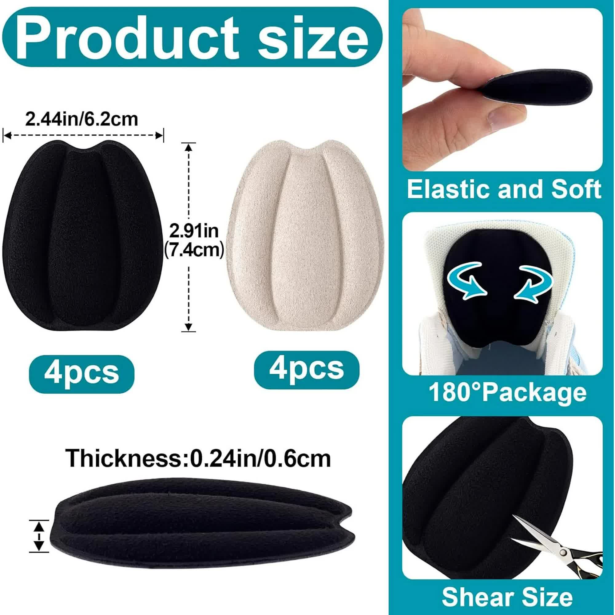 4 Pairs Self Adhesive Tongue Pads for Shoes Too Big, Non Slip Tongue Cushion Insert for Loose Shoe Size Reducer, Shoe Filler Shoe Heel Inserts for Men Women — image 2
