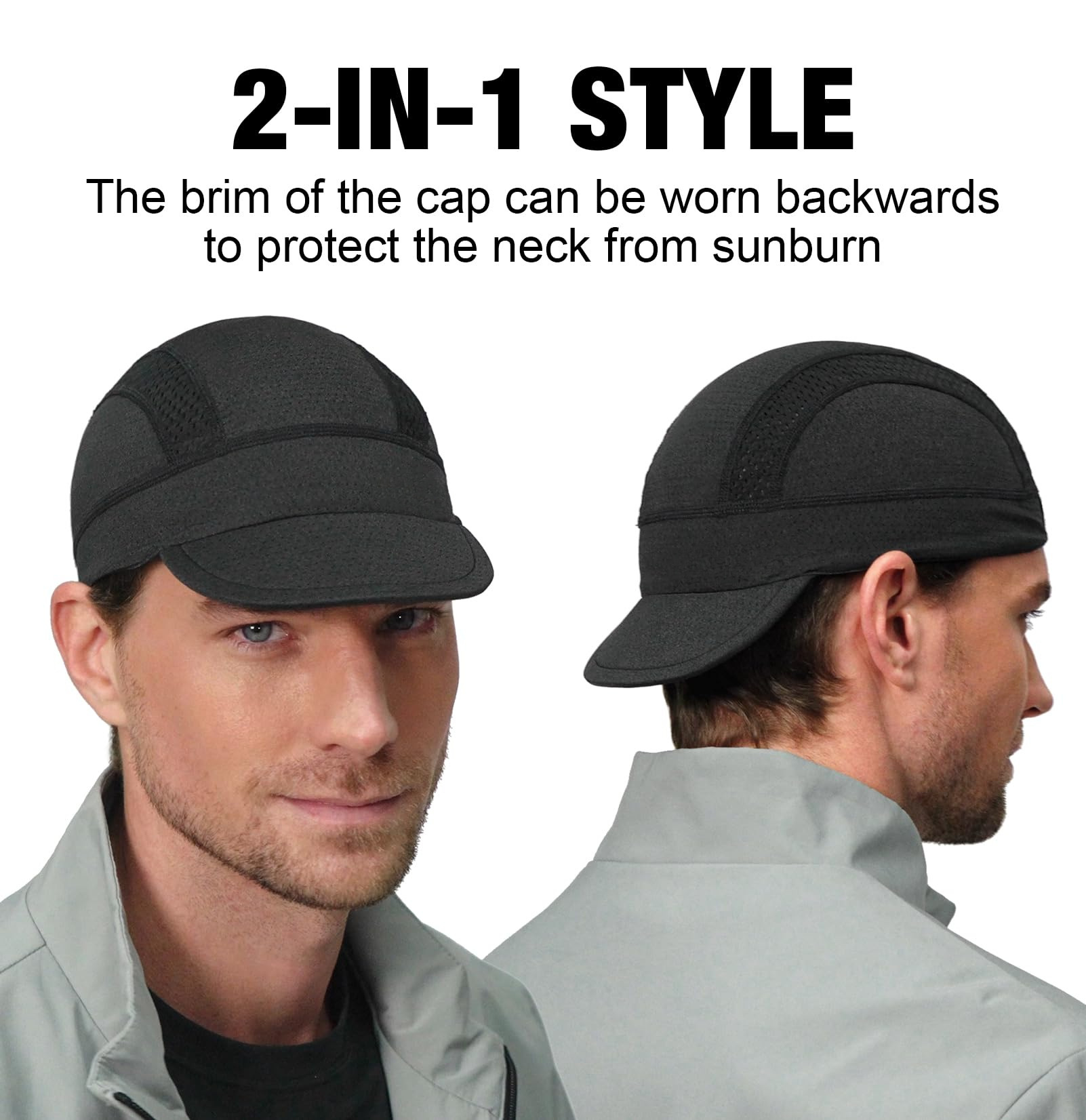 Navy Blue Mesh Cycling Cap Under Helmet Liner Breathable Skull Cap with Flip Up Brim Sun Shade Moisture Wicking Hat for Bike Running Fits 55-60cm โ image 3