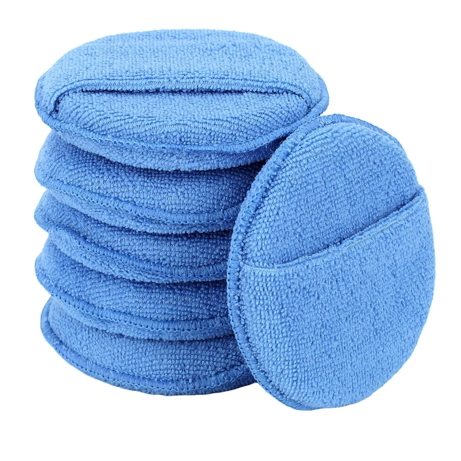Microfiber Wax Applicator Pads, Car Wax Applicator with Finger Pocket, Buffing & Detail Polishing Foam Pads for Car Cleaning and Fine Polishing (5 inch, 6