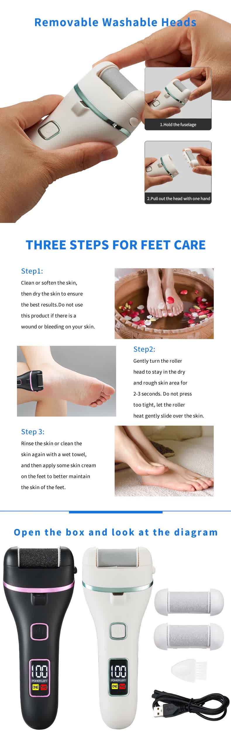 017 Black Electric Foot Callus Remover - Rechargeable Waterproof Pedicure Tool with Automatic Dead Skin Removal โ image 5