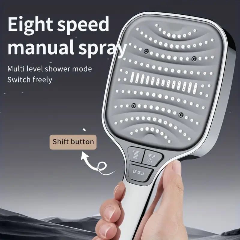 Large Panel Shower Head, 8 Adjustable Positions, Wide Water Outlet, Handheld Bathroom Shower Accessory, Chrome Finish — image 3
