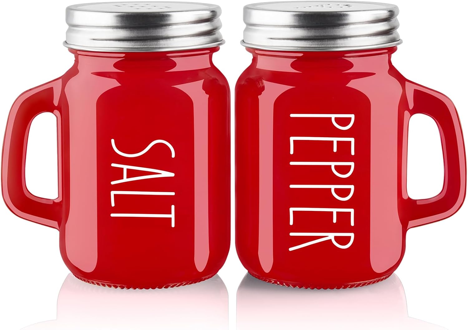 Red Salt and Pepper Shakers Set, 4 oz Cute Modern Glass Christmas Red Shaker Sets with Stainless Steel Lids, Red Kitchen Decor and Accessories for Home