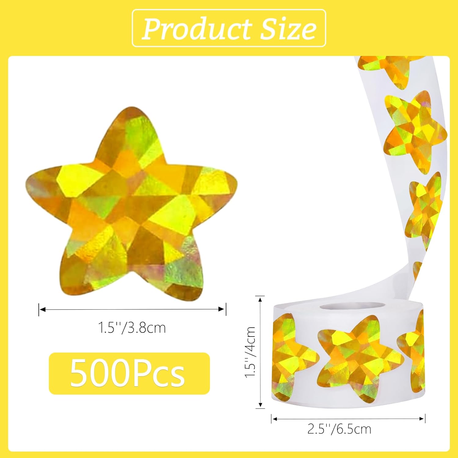 Holographic Gold Star Stickers for Kids Reward - 500Pcs 1.5Inch Shiny Self-Adhesive Metallic Glitter Foil Stickers for DIY, Homework, School, Classroom โ image 2