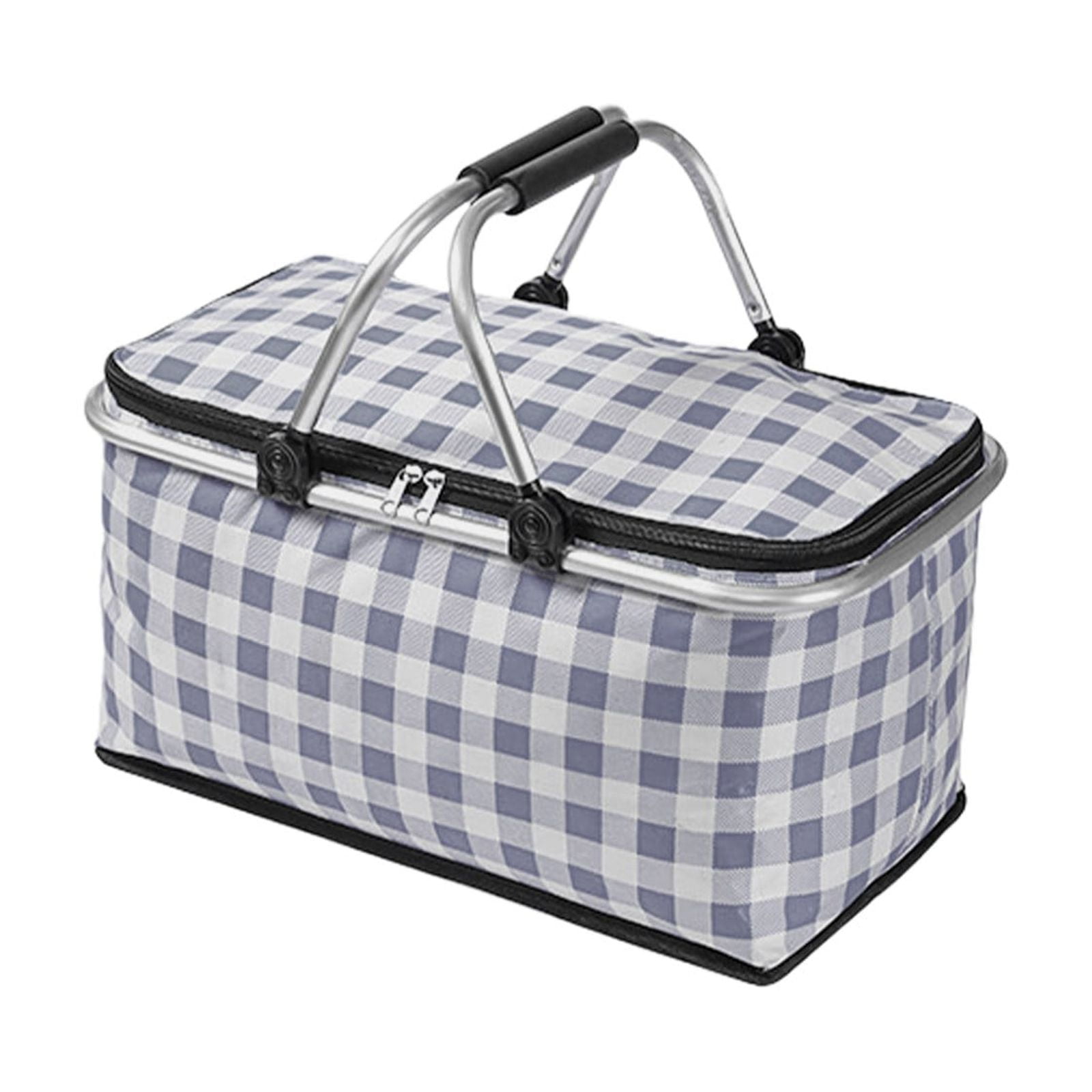 Picnic Basket, Collapsible Shopping Basket with Lid Large Market Basket with Handles Reusable Folding Grocery Basket Insulated Cooler Bag for Picnic Travel — image 2