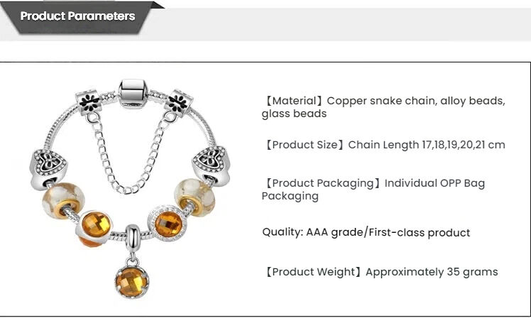 Yellow Zircon Heart Glass Beaded Bracelet with Rhinestones(20cm) โ image 6