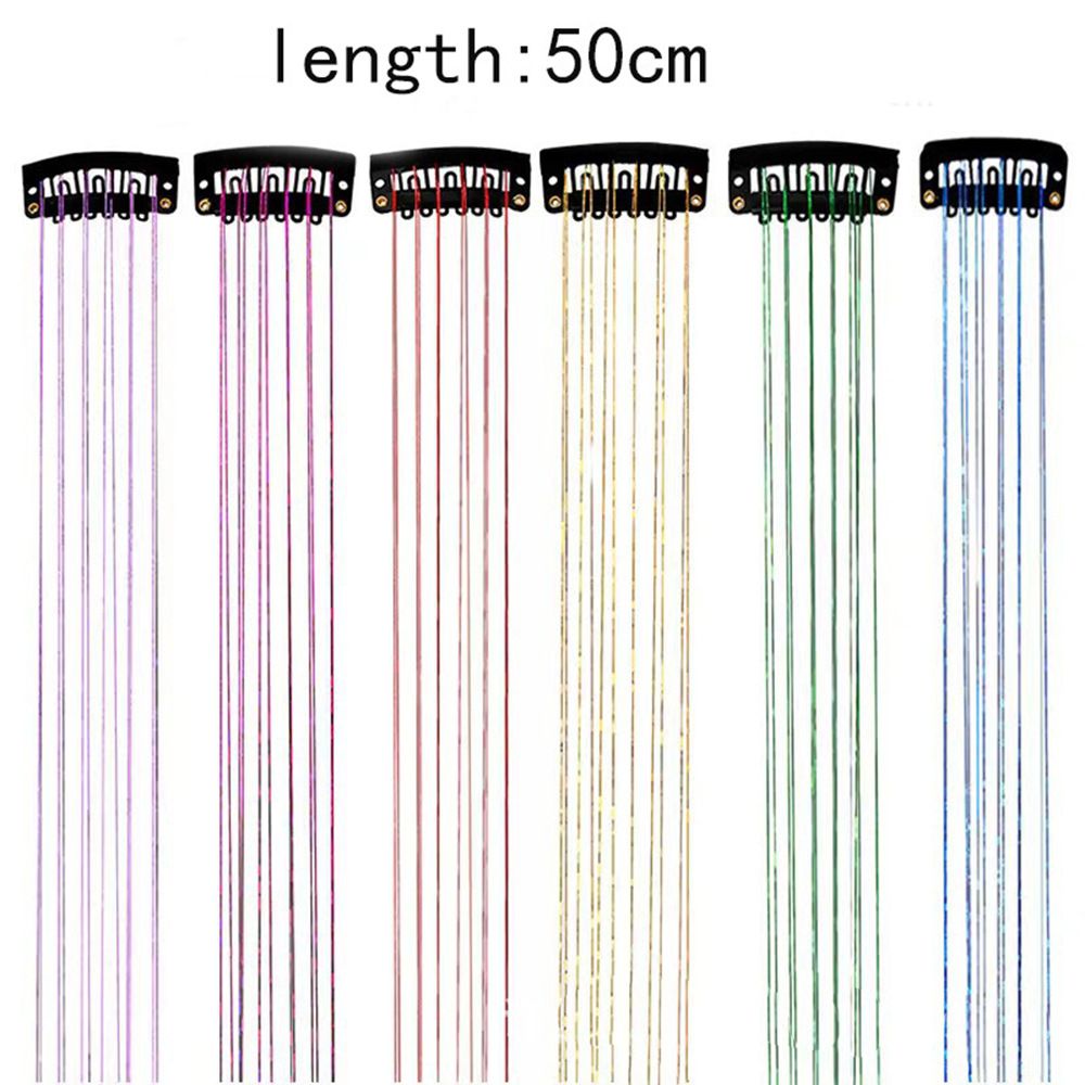 Yellow and Silver and Pink Laser Iridescent Hair Extensions – 12-Piece Clip-In Highlight Strands (High-Temperature Fiber) — image 4