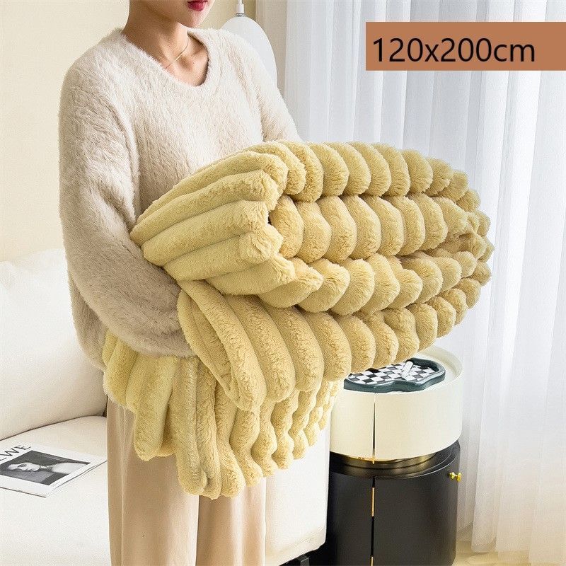 Cozy Rabbit Plush Nap Blanket Thickened Flannel Milk Fleece Office Leg Throw Cream Yellow 120 × 200cm Popular Christmas Holiday Gift
