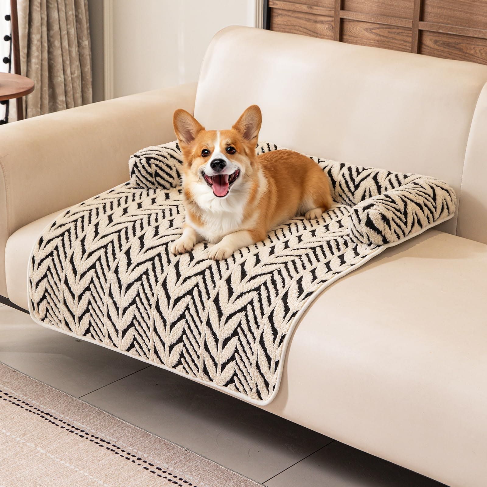 Ultra-Soft Plush Pet Sofa Bed with Bolster Support, Washable Couch Protector Mat for Cats and Small to Medium Dogs, Multi-Scenario Use for Home, Car, or