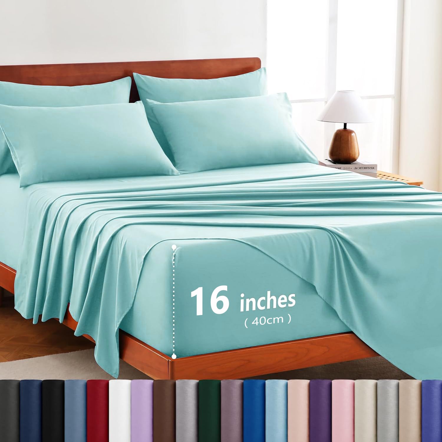 Hotel Soft Bed Sheet Set- Bedding Sheets & Pillowcases -Breathable Bedding - Wrinkle, Fade, Stain Resistant-Deep Pocket Flat Fitted Bed Sheet Set(Ice