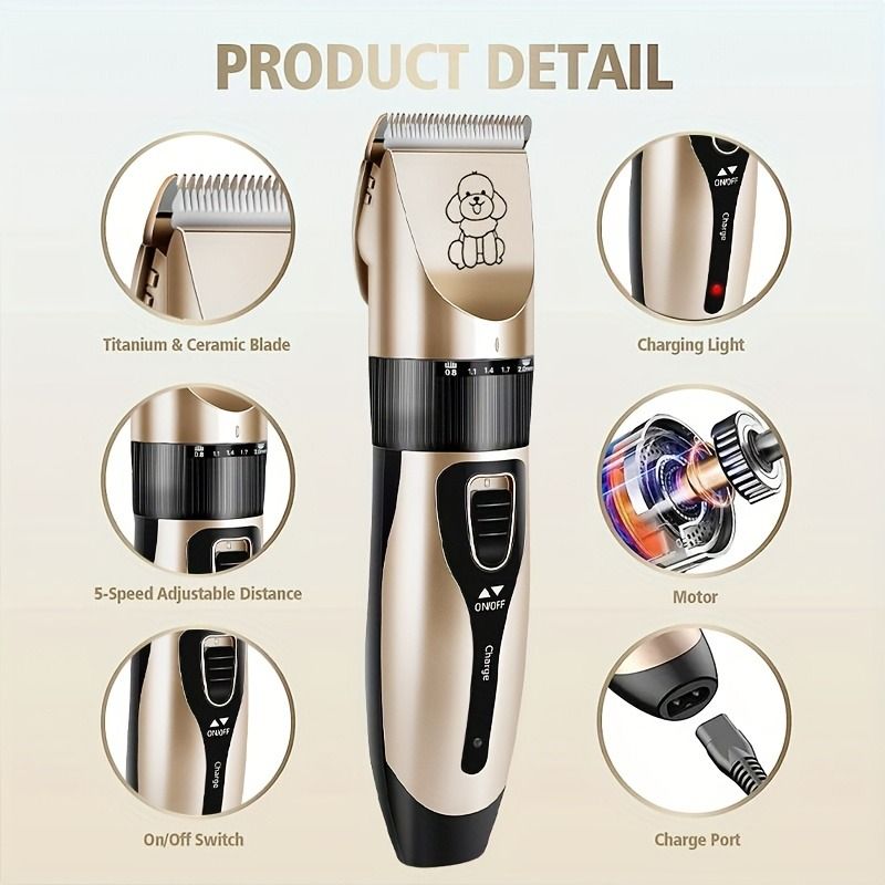 Quiet Pet Grooming Clipper Set for Home Use, Rechargeable Professional Grooming Clipper — image 4