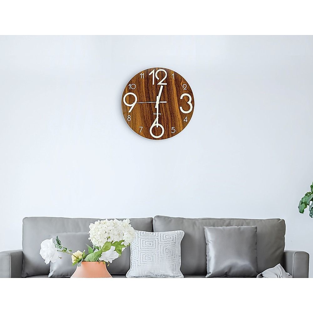 Glow In The Dark Wall Clock 30cm – Luminous Quartz Quiet Wooden Home Décor — image 2