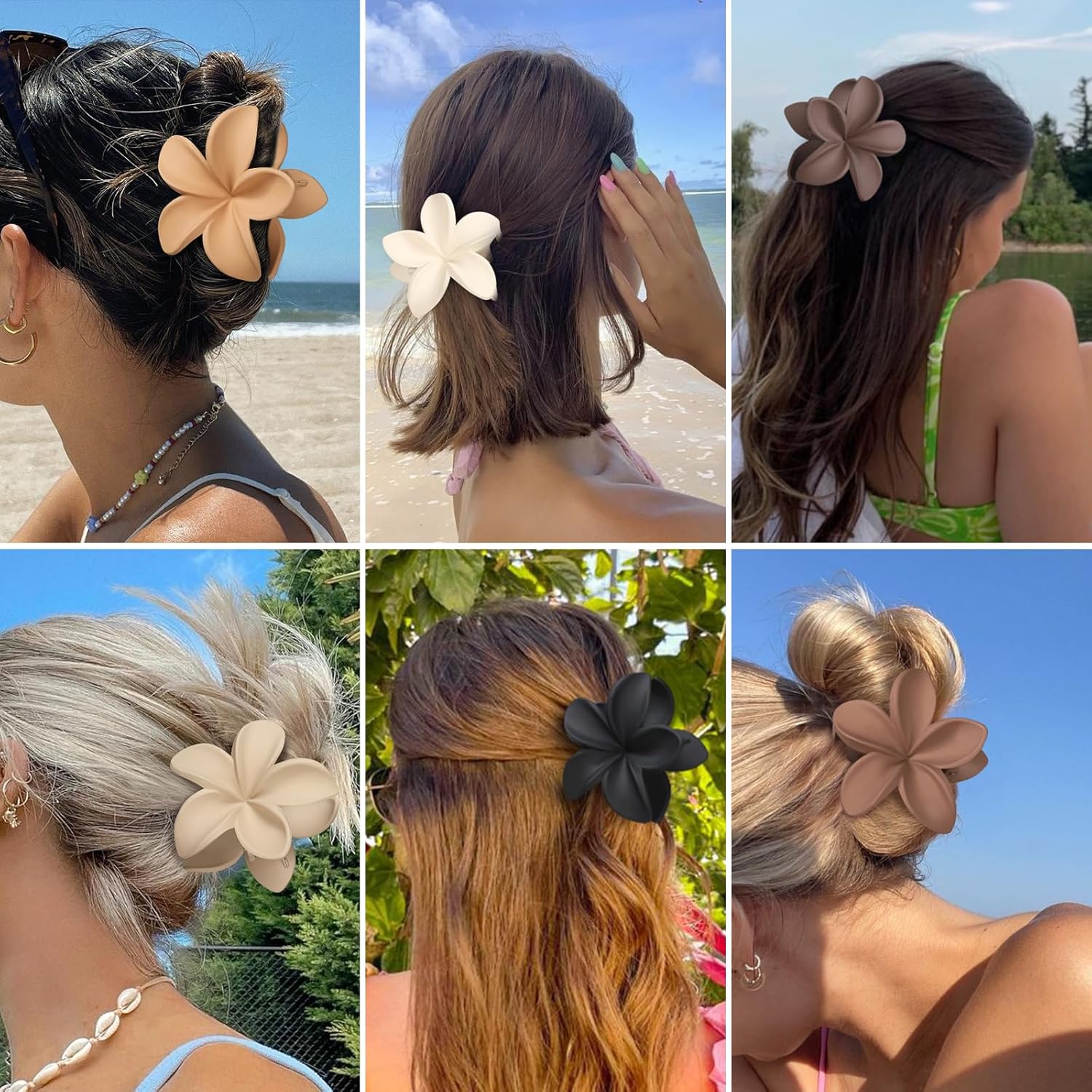 Hawaiian Plumeria Flower Claw Hair Clips - 6 Pcs Large for Thick Hair and Thin for Beach, Hair Accessories for Women and Girls - Khaki — image 6