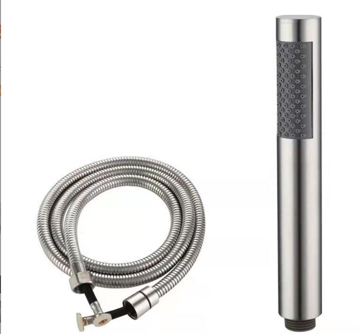 Shower head with 1.5m hose - Hand shower - Universal - Water saving - High pressure - Anti-kink hose - Brushed silver - Stainless steel and ABS - 19 × 3 cm