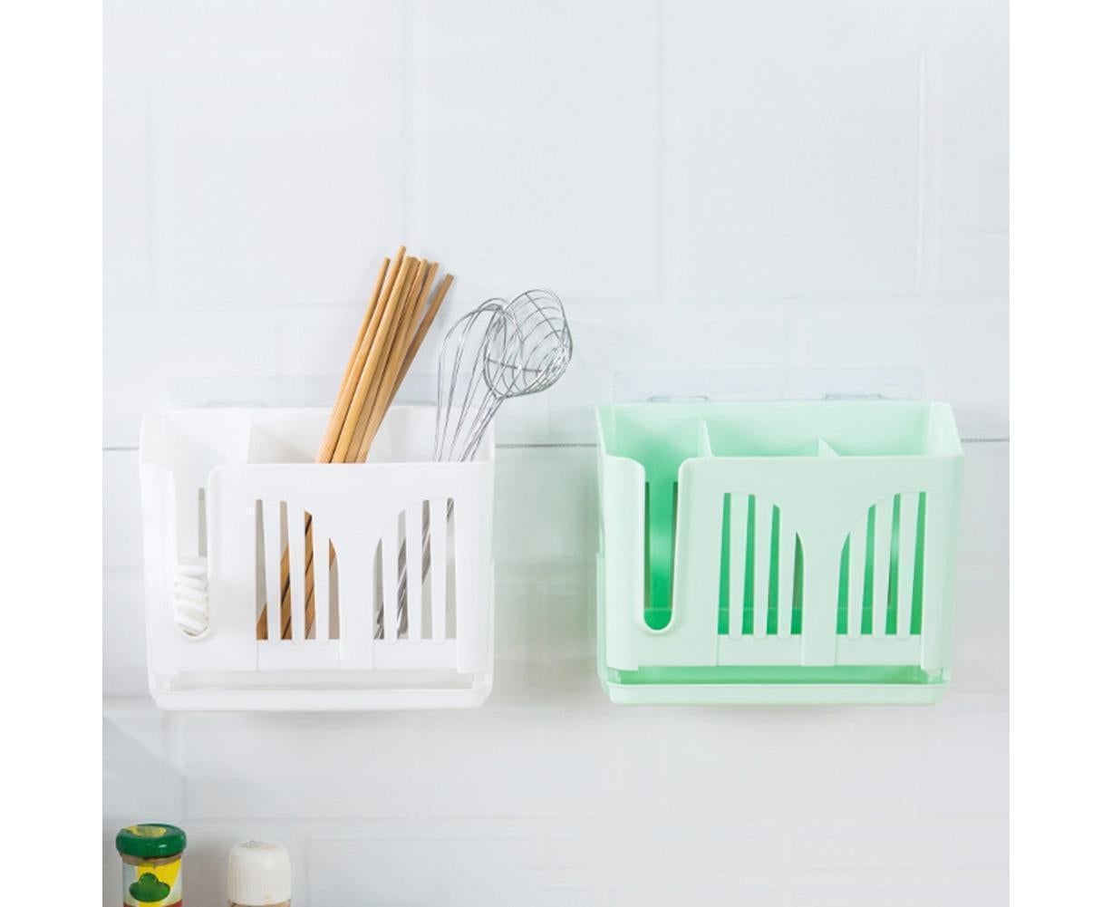 Home Chopsticks Cage Wall-mounted Drain Storage Rack Fork Knife Spoon Holder-Beige โ image 5