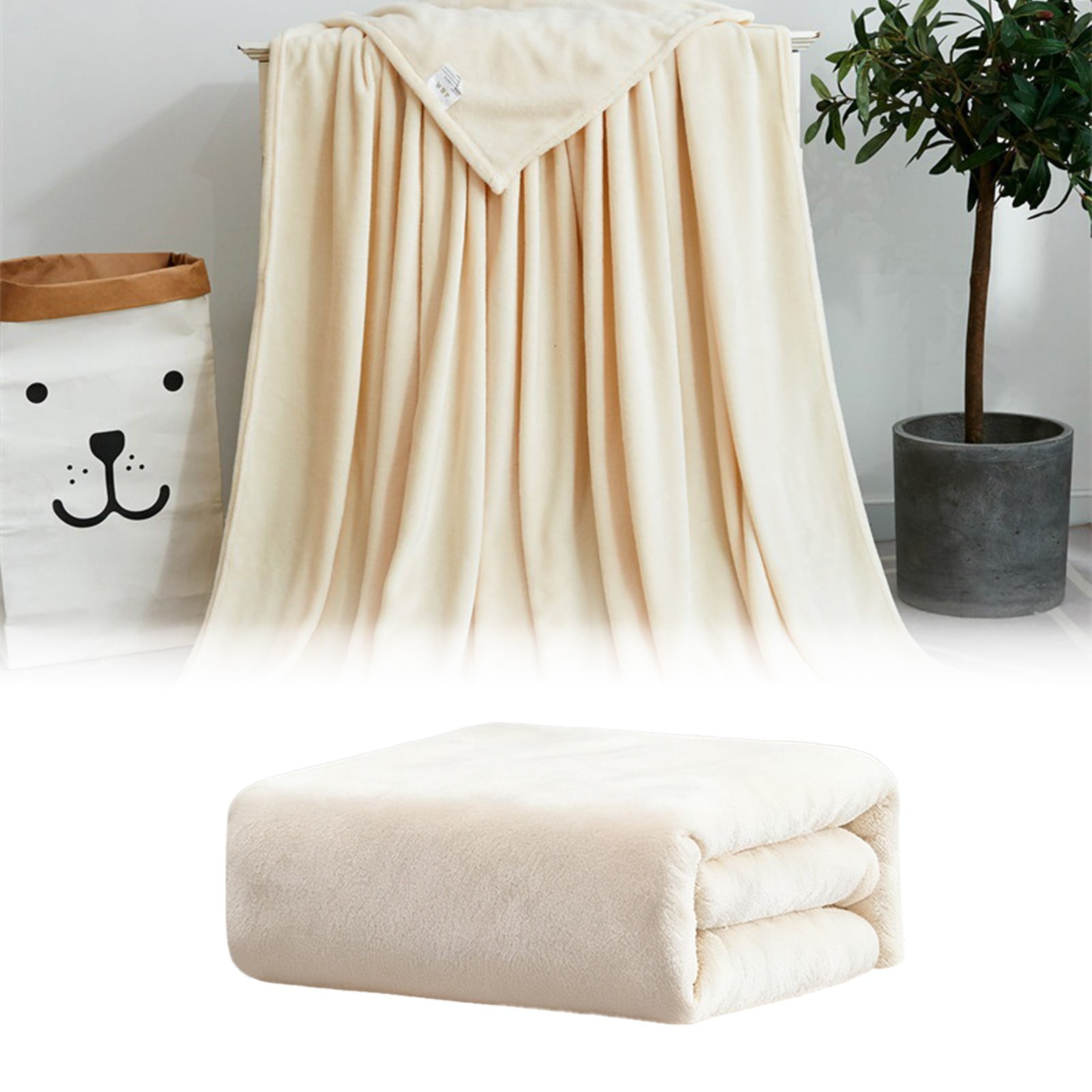 Fleece Throw Blanket, Soft Plush Flannel Microfiber Couch and Bed Blanket for Sofa, Home and Winter Comfort, White, 70x100cm — image 2