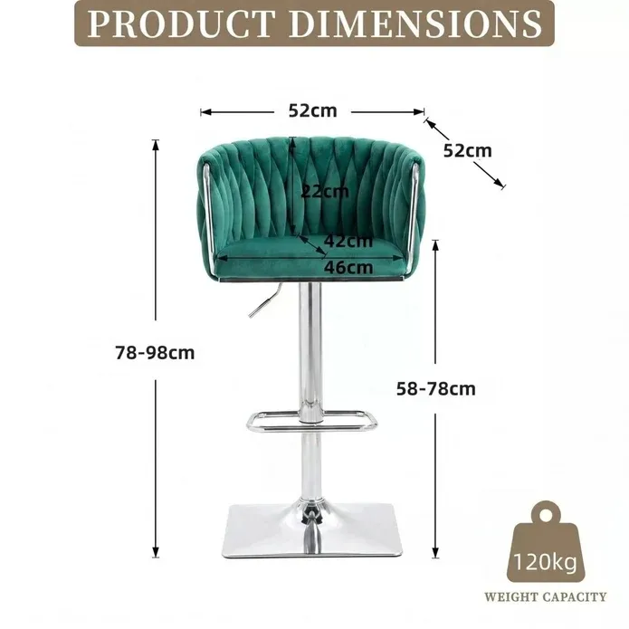 SERENITà Modern Velvet Breakfast Bar Stools Swivel Barstools Adjustable Counter Stools with Backrest (Silver-Emarald Green) — image 5