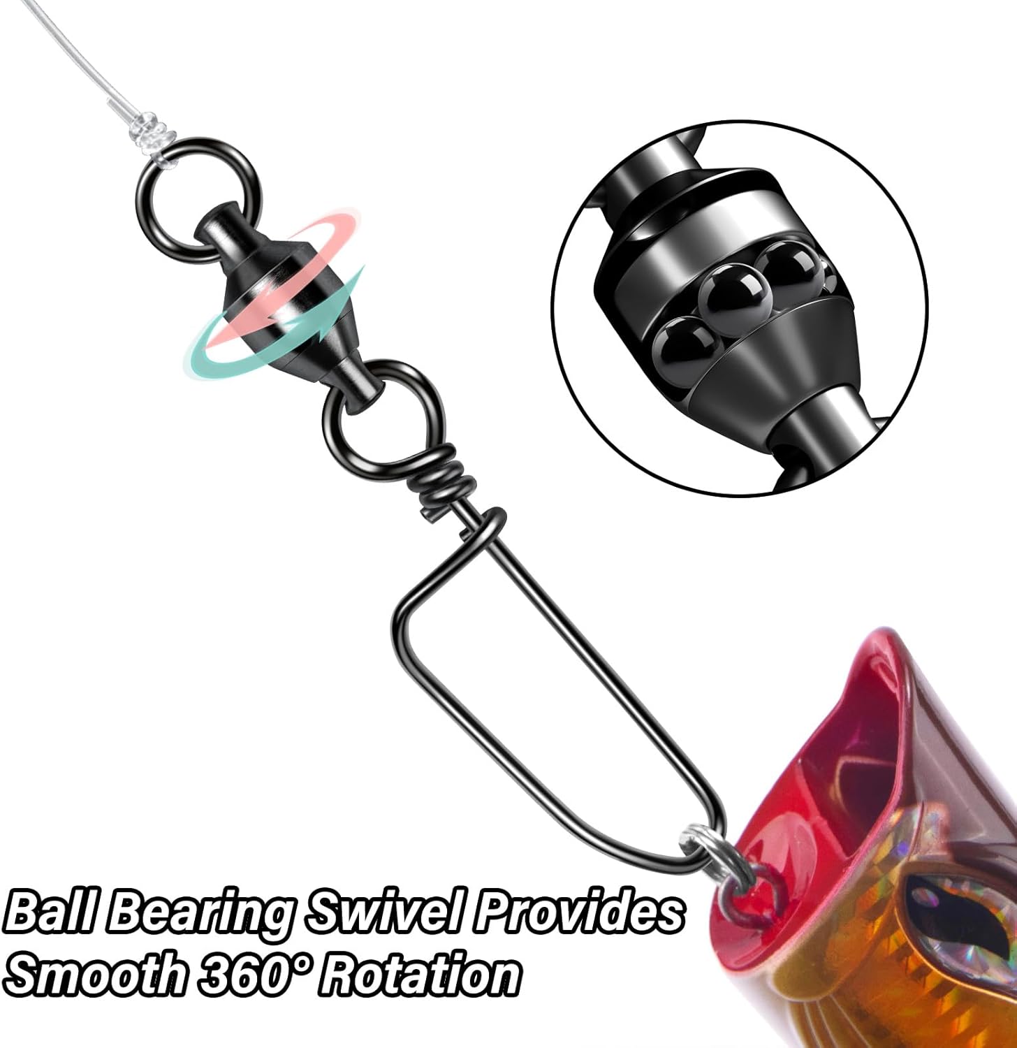 20-Pack Ball Bearing Swivels with Snaps, Fishing Snap Tackle Saltwater Freshwater Coastlock Snaps Barrel Swivel Leader Connector Downrigger Planer Release — image 3