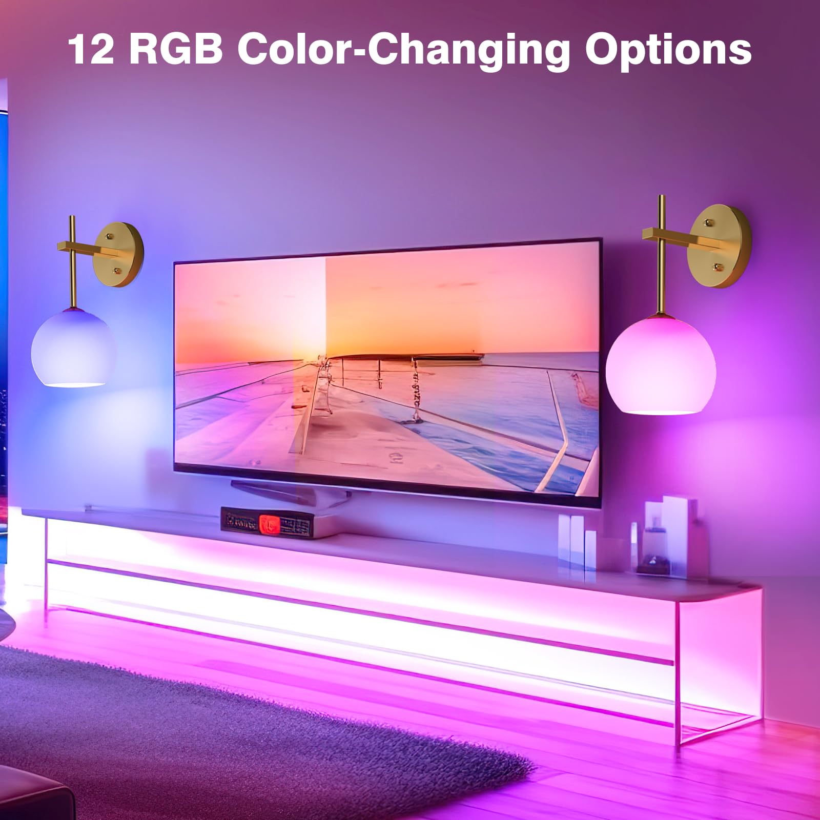 Rechargeable Wall Light Indoor,Battery Operated Wall Lamp with Remote,Indoor Wall Light with 3 Color Modes and RGB,Frosted Glass Wall Mounted Lamp for Living โ image 4