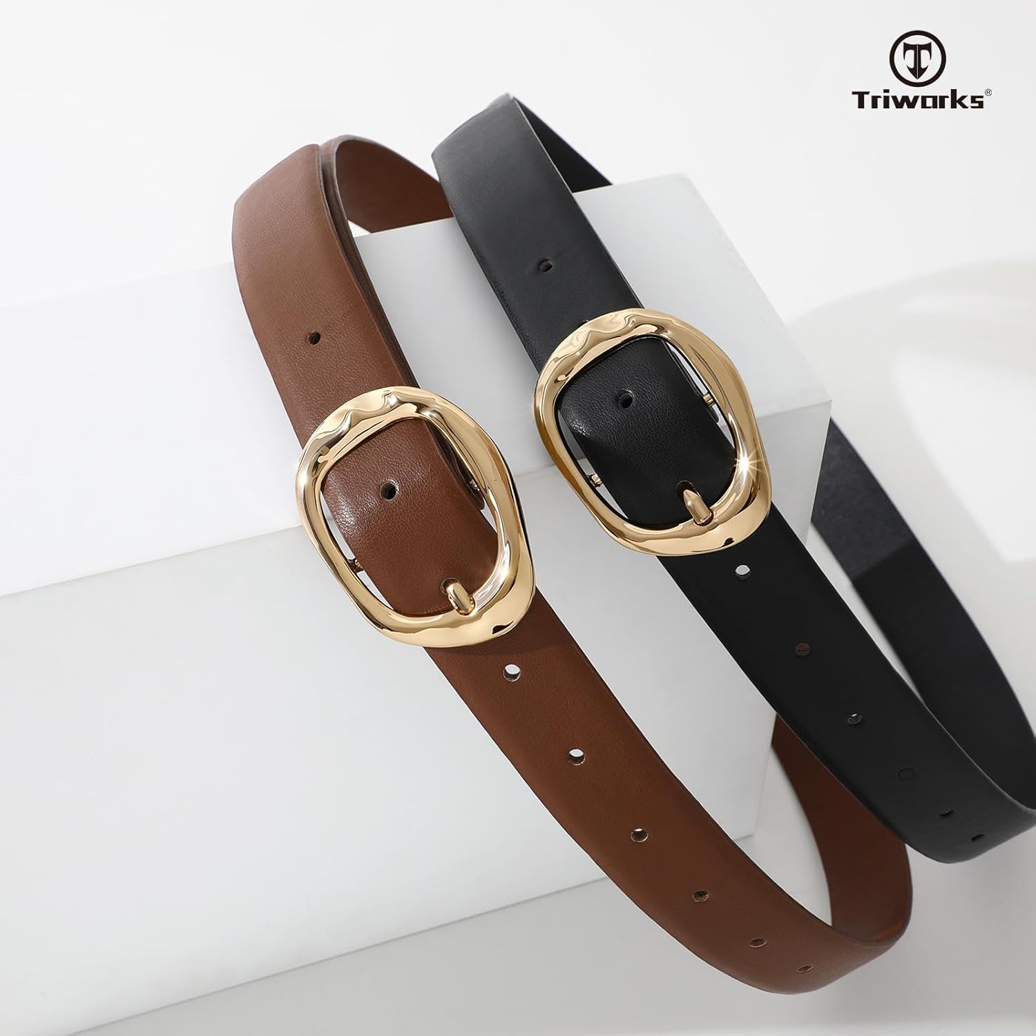 2 Pack Leather Belts for Women Fashion Waist Belt with Liquid Shapes Women Belt for Jeans Pants Dresses — image 4