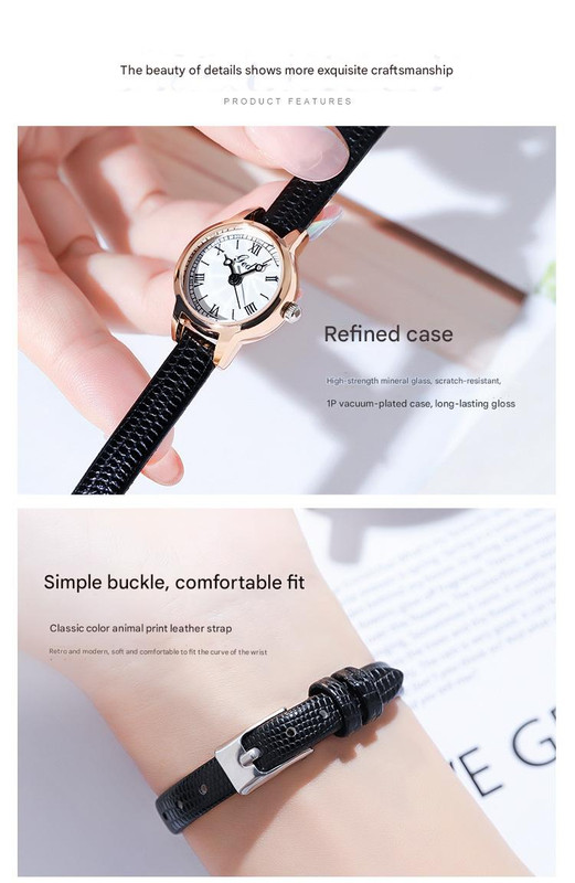 Rose Shell White Plate Red Ribbon Delicate Women's Watch - 20mm Roman Numeral Dial, Leather Strap โ image 2